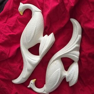 MCM White Peacock Splatterwear Texture Ceramic Bird Statue China Craft Set 2